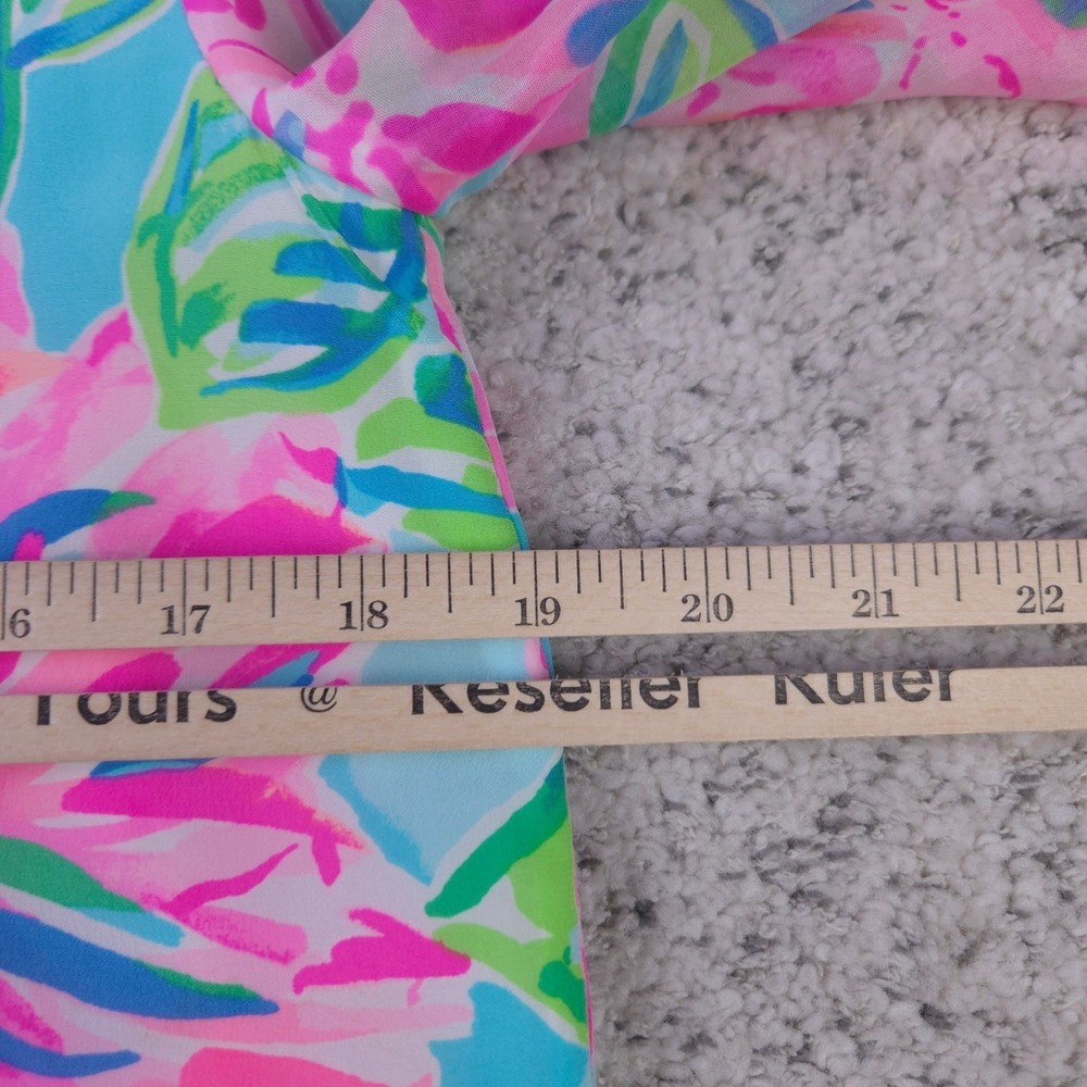Lily Pulitzer Dress Size Small Elenora Silk Bell Sleeve Beaded Floral Pink Blue - Picture 8 of 9